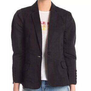 FRAME Denim Black Noir Linen Lyocell Puff Shoulder Single Button Blazer Size 6